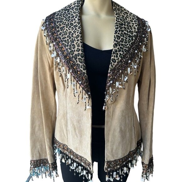 VTG Pamela McCoy‎ Western Jacket Leather Women's Brown Embellished Size S NWT - Picture 1 of 13